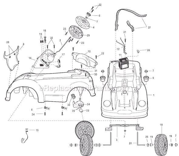 Page A Diagram and Parts List for 76970-9993  Power Wheels Ride-On Cars